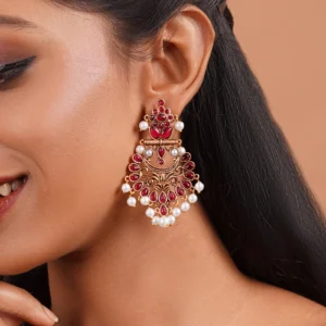 Teejh Rutuja Magenta Gold Enamel Earrings