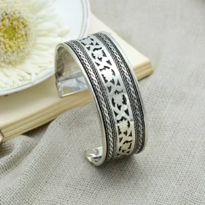 Raksha Floral Embossed Silver Oxidized Bracelet Cuff
