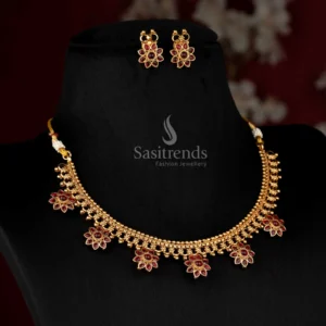 Royal Classic Matte Gold Plated Floral Guttapusalu-Style Choker Necklace Set